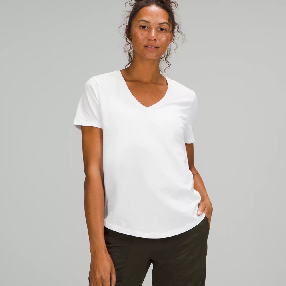 lululemon athletica White V-Neck Short Sleeve Tee